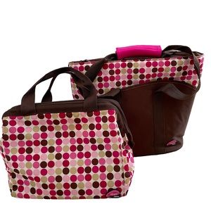 Set of Two Food/Beverage/Wine Tote Bags by Thermos Raya—Pink Brown Dot Design